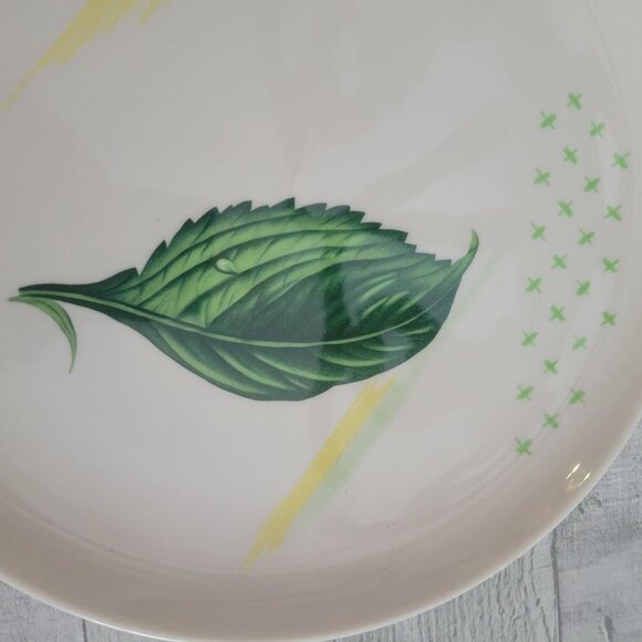 Vintage Syracuse Raindrop Ceramic Dinner Plate With Green Leaf & Yellow Accent D - Picture 2 of 4